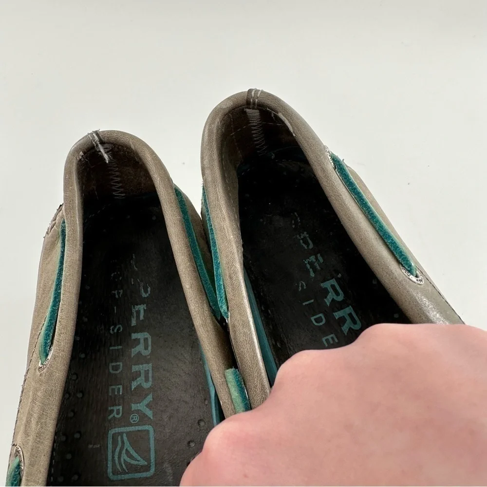 Sperry topsiders mens boat shoes size 9 gray teal leather preppy